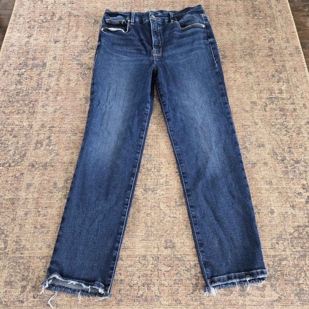 Good American Good Classic Bootcut Baby Step Hem Denim Jeans Indigo Blue Size 12 - Picture 2 of 8